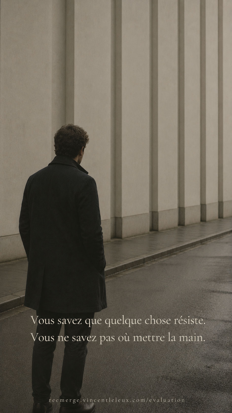 Man standing near architectural pillars, Re-Emerge